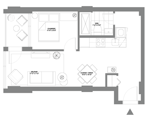 a floor plan of a small house with a bedroom and a living room
